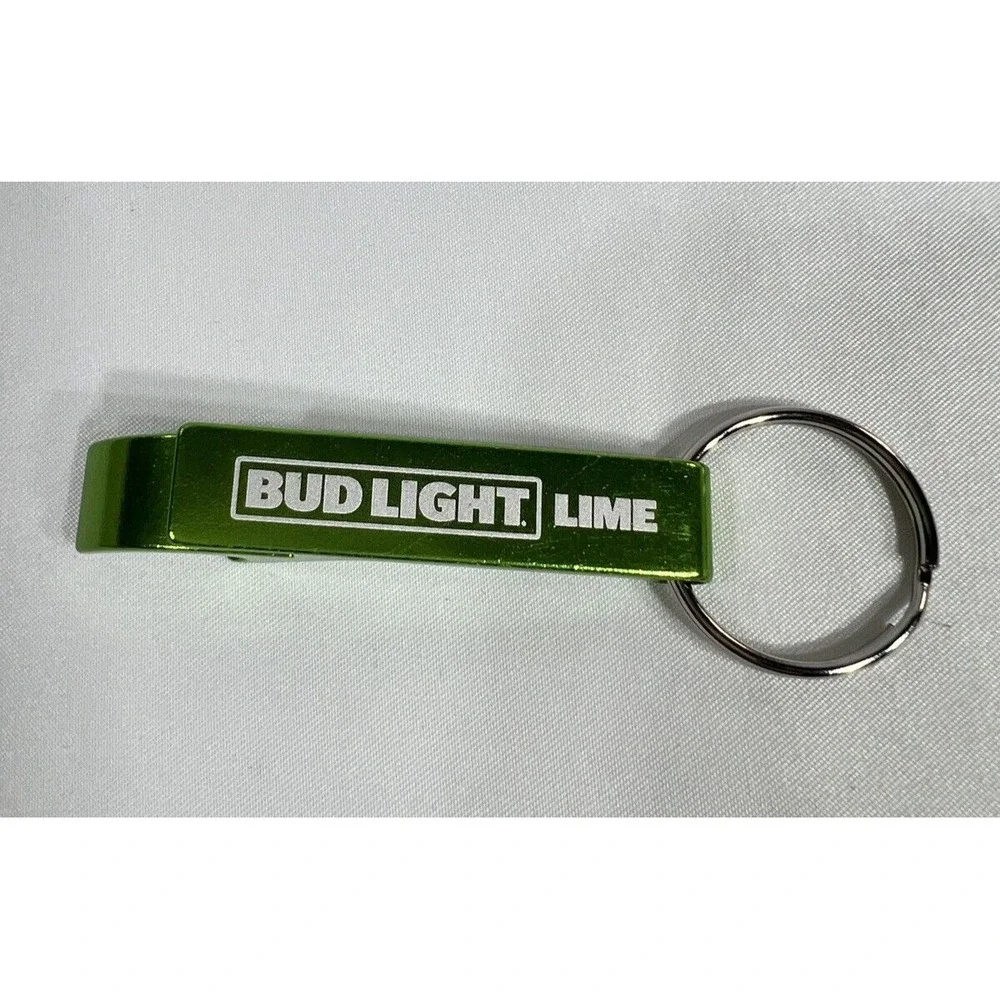 Bud Light Lime Bottle Opener Keychain Set of 2 Green Metallic Aluminum New